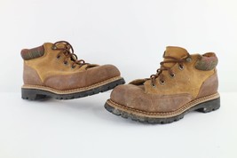 Vtg 90s Distressed Vibram Suede Leather Steel Toe Hiking Boots Brown Womens 7.5 - £69.62 GBP