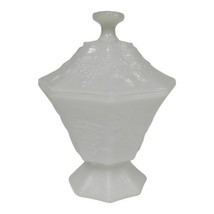 Vintage Milk Glass Harvest Grape 8&quot; Pedestal Compote Dish w/ Lid MCM Gla... - £10.92 GBP