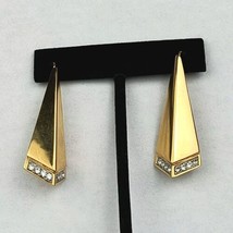 Monet Gold Tone Triangle Dangle Earrings With Rhinestones Art Deco MCM  - $13.09