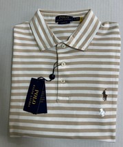 POLO RALPH LAUREN CLASSIC FIT POLO SHIRT BEIGE / WHITE STR NEW 100% AUTH... - $39.95