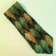 Murano Neck Tie 100% Silk Olive Green Tan Geometric Leaf Pattern Mens - £19.30 GBP