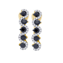 10kt Yellow Gold Round Black Color Enhanced Diamond Hoop Earrings 1.00 Ctw - £606.58 GBP