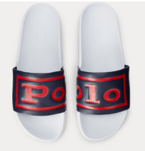 Polo Ralph Lauren Men&#39;s Size 12 Cayson Slides Beach Sandals Navy Red  NWT - £66.15 GBP