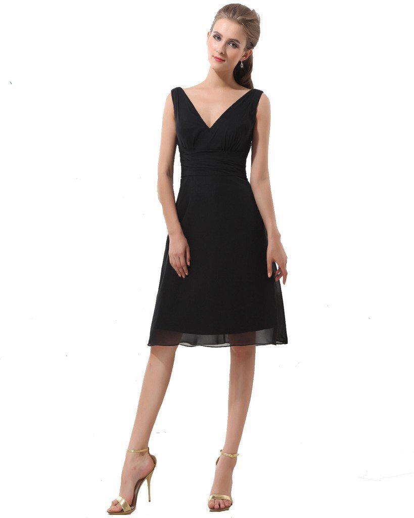 Kivary Women's Short V Neck Bridesmaid Dresses Black US 8