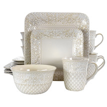 Elama Ivory Lotus 16 Piece Square Dinnerware Set - $133.99