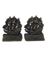Pair Cast Iron Clipper Ship Bookends Sailboat Cast Iron 5.5&quot; Tall Nautical - $33.94
