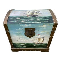 Wooden Hand Painted Galleon Small Chest Hump Back Trunk - £191.11 GBP