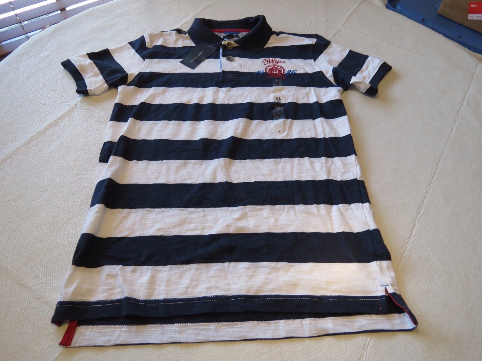 Primary image for Boy's youth Tommy Hilfiger Polo shirt stripe XL 20 405 navy TH T881072 *spots