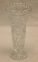 Clear Crystal Flower Bud Vase Crimped Edges Floral Pattern Unknown Maker - £31.60 GBP