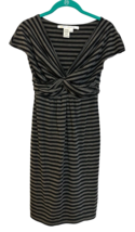Max Studio Women&#39;s Dress Striped Twist Front Cap Sleeve Stretch Size S Grey - £7.78 GBP