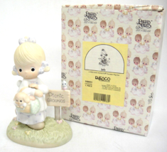 Precious Moments July Picnic Grounds Girl &amp; Puppy Figurine w Box 110051 1988 - £11.23 GBP