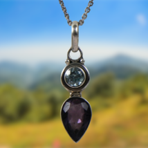 Sterling 925 Silver Handcrafted Pendant Natural Amethyst London Topaz Party Wear - £21.35 GBP