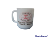 Glasbake white milk glass advertising mug coffee cup Gulf Tex Valve Inc ... - £7.87 GBP