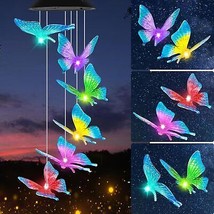 Blue Butterfly Solar Wind Chimes Color Changing Gifts for Women Butterfly Solar  - £19.38 GBP