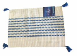 Coral Cove Fabric Placemats Set of 4 Blue Ivory Stripe 19&quot;x14&quot; Tassels Tropical - £31.23 GBP