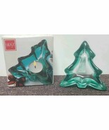MIKASA Petite Christmas 5&quot; Votive Glass Candle Holder Green Pine Tree  G... - $16.87 CAD