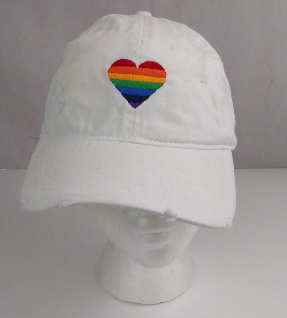 Primary image for White With Rainbow Heart Design Unisex Embroidered Adjustable Baseball Cap