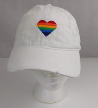 White With Rainbow Heart Design Unisex Embroidered Adjustable Baseball Cap - £11.42 GBP