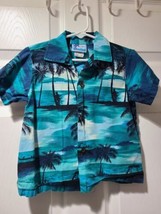vintage rjc boys 4t  hawaiian Aloha print blue Button Camp shirt - £13.37 GBP
