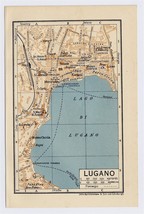 1937 Original Vintage City Map Of Lugano / Ticino / Switzerland - $25.43