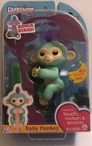 Authentic Wowwee Zoe Turquoise Baby Monkey Fingerlings w/Stand Pet Purple Hair - £27.68 GBP