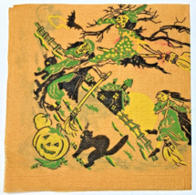 Vintage HALLOWEEN Crepe PAPER NAPKIN Small BEVERAGE SIZE 30s 40s WITCH W... - £18.59 GBP