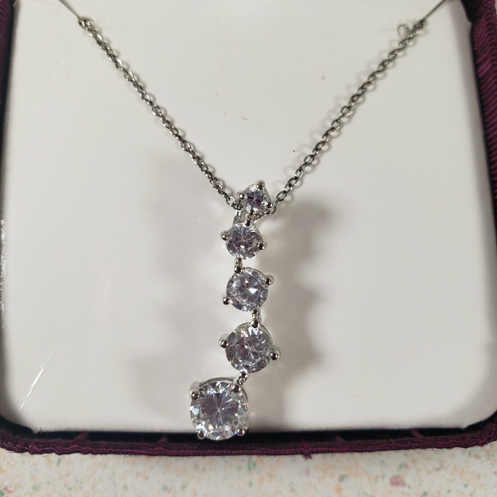 Danecraft Sterling Silver Swerved Drop CZ Stones Pendant 18 in. Chain New in Box - $55.72