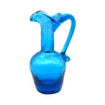 Vintage Blue Crackle Glass Art Pitcher and Bud Vase Set - $15.00