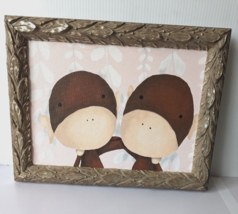 Oopsy Daisy Two Of A Kind Pink Canvas Wall Art Custom Framed Wood Foil Twins - £218.87 GBP