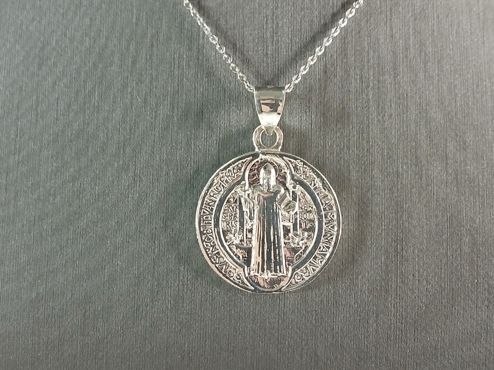 Womens Sterling Silver Religious St Benedict Cross Pendant Necklace 7 ...