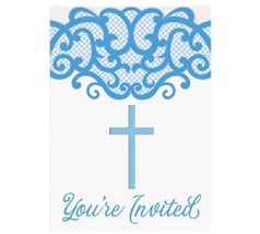 Fancy Blue Cross 8 Ct Invitations Baptism Confirmation Communion - £3.14 GBP