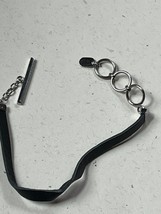 Lori Bonn Marked Black Leather w Silvertone Findings Adjustable Bracelet Ready - £8.48 GBP