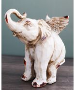 Whimsical Angel Winged Elephant With Trunk Up Faux Wood Carving Resin Fi... - €20,45 EUR