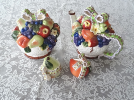 Decorative Ceramic Tea Pot, Cookie JAR/TURRINE (Lg &amp; Sm),Creamer, SALT/PEPPER - £31.75 GBP