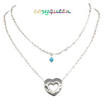 Fabulous new turquoise blue gemstone silver love heart pendant chain necklace - £7,817.63 GBP
