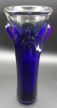 Cobalt Blue John Gerletti Hand Blown Art Glass Vase 9&quot; Signed 1983 California - £248.20 GBP