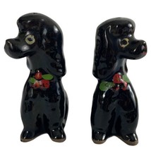 Black Poodle Dogs Salt Pepper Shakers Set Vintage Cork Stopper  - £22.18 GBP