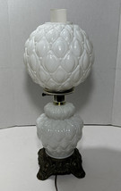 MCM VTG Gone With The Wind Milk Glass Diamond Quilt Pattern 3 Way Lamp Tested - £154.77 GBP