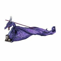 Purple Night Sky Dusk Skull Grave Dragon Growling Incense Holder Burner Figurine - £18.97 GBP