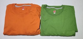 Lot 2 Hanes Mens T Shirts Pocket Tagless Green Orange Blank Large - $17.72
