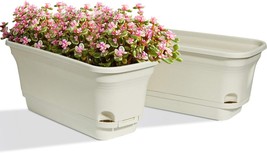 Self Watering Planters Plastic Rectangular Plant Pot Modern Garden - Set of 4 - £29.88 GBP