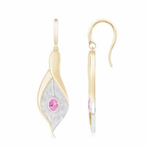 Natural Pink Sapphire Oval Drop Earrings in 14K &amp; Gold (Grade-A , 4x3MM) - £438.04 GBP