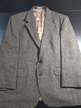 Vtg Lands End Blazer Sport Coat Mens 44R Lambs Wool Herringbone Tweed Jacket - $38.64