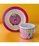 1995 Polly Pocket Roller Skates Kids Dinner Plate Bowl Cup Selandia 2Pc Set - $123.75