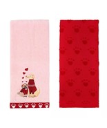 NEW Heart Paws Love Dogs Bath Hand Towels set of 2 red &amp; pink 16 x 25 in... - £7.83 GBP
