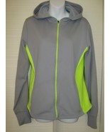 Fila Ladies Large Athletic Zip Jacket Hooded Pocket Gray Florescent Yell... - $10.38