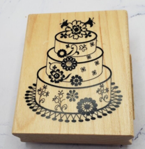 Inkadinkado Tiered Floral Wedding Cake Wood Mounted Rubber Stamp - £3.15 GBP