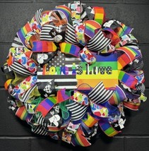 Rainbow Pride Wreath “Love Is Love” Handmade Deco Mesh 24 Inch - £59.72 GBP