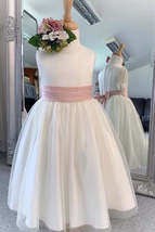 Chic Long Ivory Flower Girl Dress with Pink Belt - £63.14 GBP