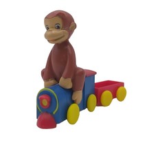 Curious George on Train Toy Figure 3&quot; Cake Topper Monkey Birthday Blue Red - $9.89